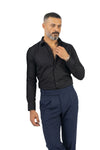 Gabbiano Royal Classic Bamboo Dress Shirt in Black — on model, spread collar, regular fit