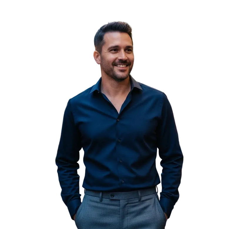  Gabbiano Royal Classic Bamboo Dress Shirt Navy  Street Style